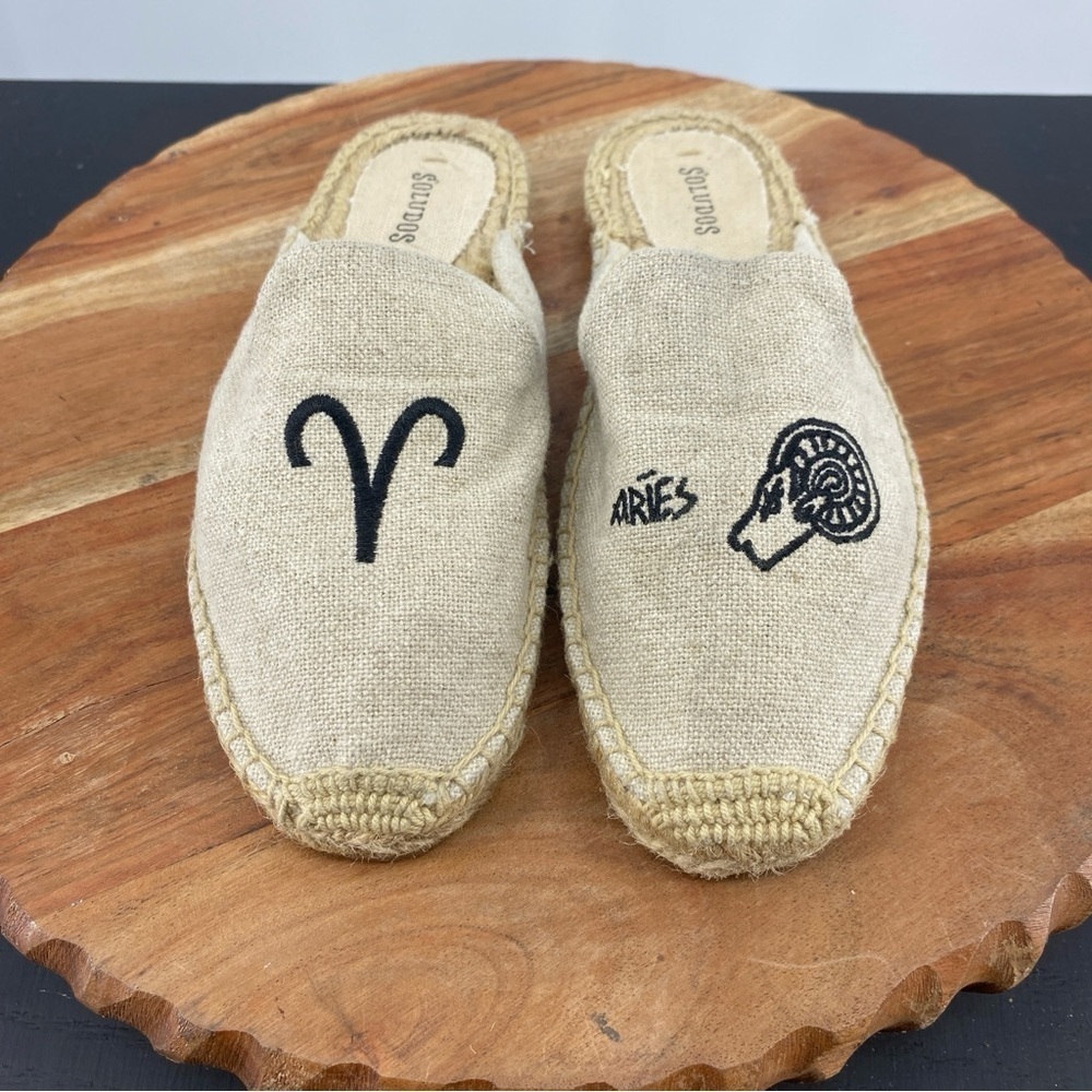 Soludos Aries Mule Slip on beige canvas sz 6